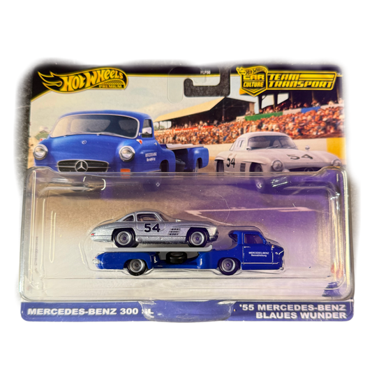 Hot Wheels Team Transport '55 Mercedes Benz Blaues Wunder und Mercedes Benz 300 SL